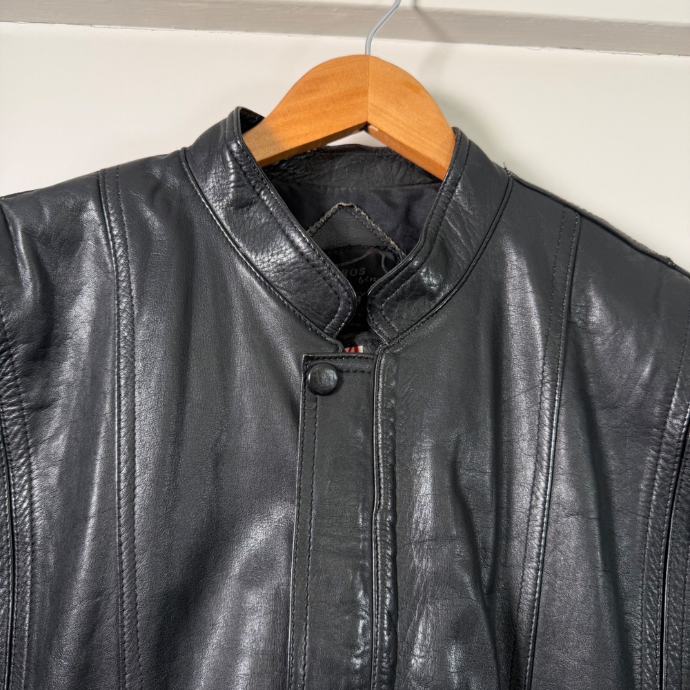 Cueros Curtidos Finos Mens XXL Black Leather Bomber Jacket Argentina Cafe Racer - Picture 2 of 10